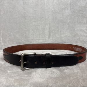 R G BULLCO Leather Belt Mens Western Black Cowhide Tooled Brown Made USA Size 38